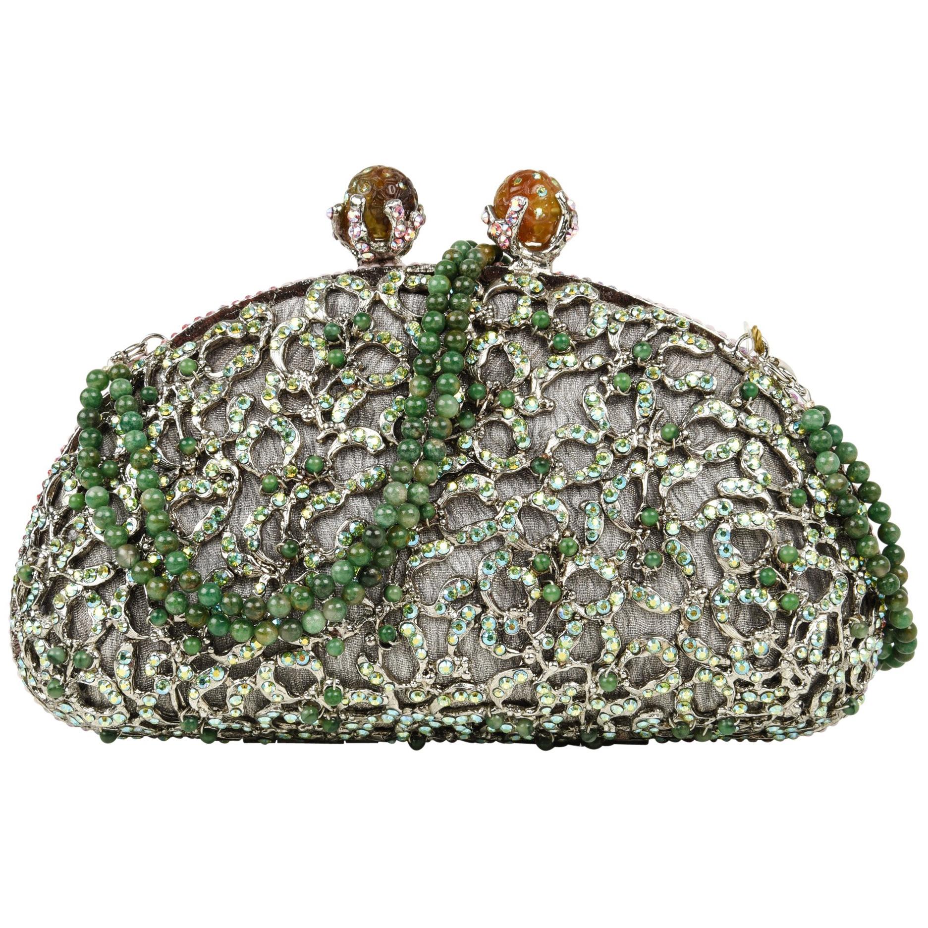 Edidi Bag Exquisite Swarovksi Diamante Jade Accented Evening Purse  NWT