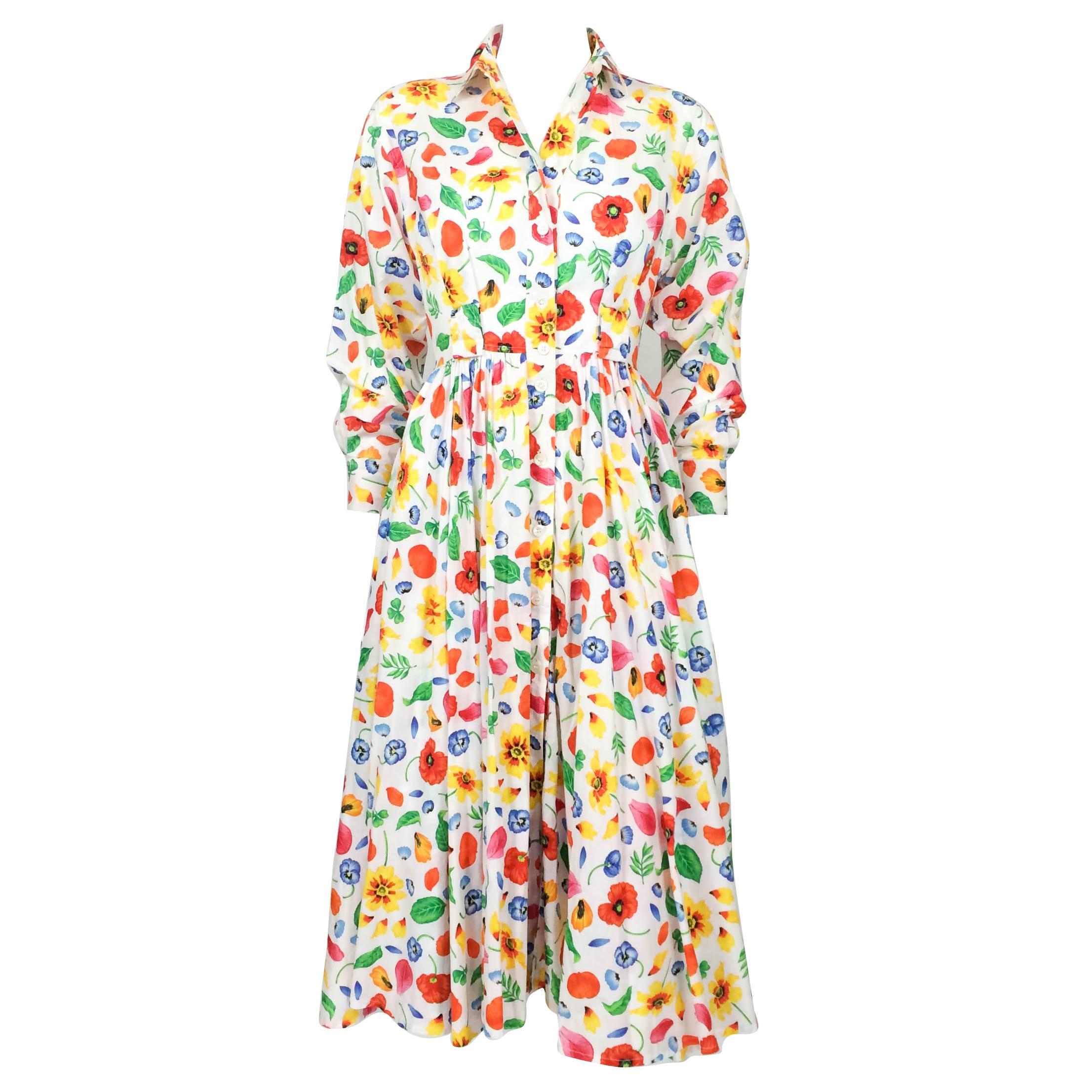 Kenzo Floral Shirt Dress - 1970s / 1980s For Sale