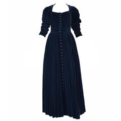 Vintage Alaia Blue Velvet Button Front Gown 1980s