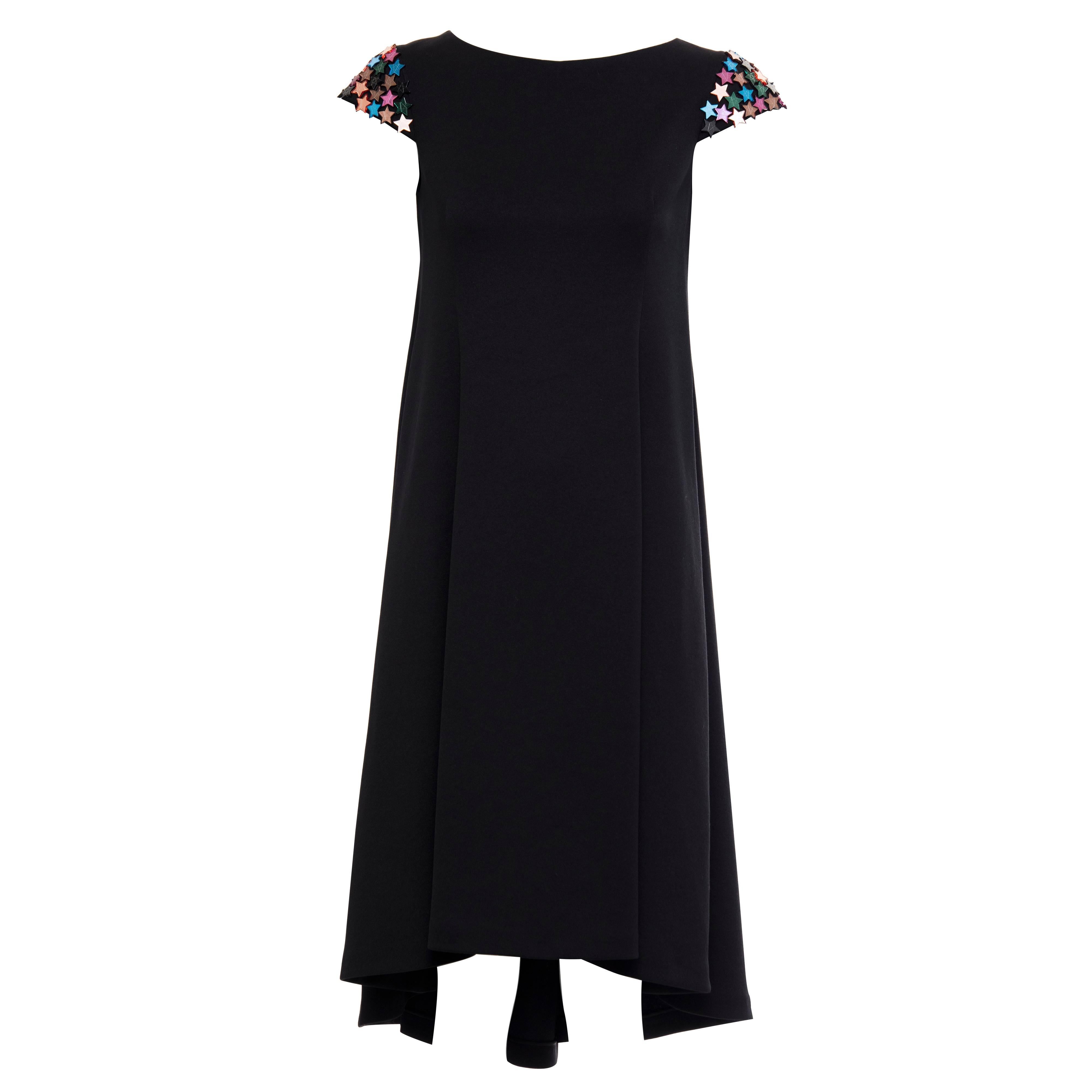 Yves Saint Laurent Black A - Line Dress With Mirrored Stars At Sleeve For Sale