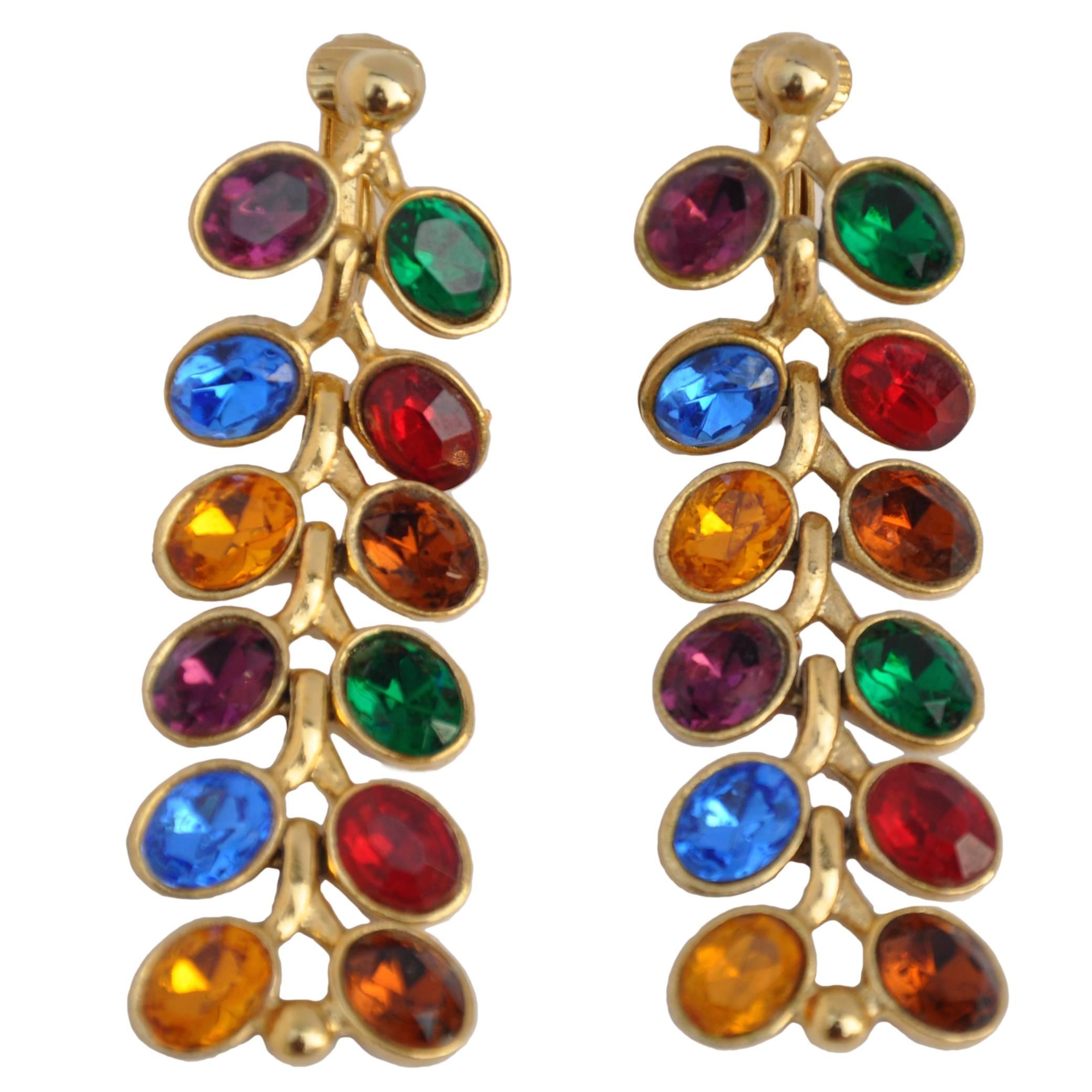 Gilded Gold Vermeil with Multi-Color "Leaf" Drop Earrings