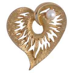 Napier Gilded Gold Filigree with Pearl "Heart" Brooch