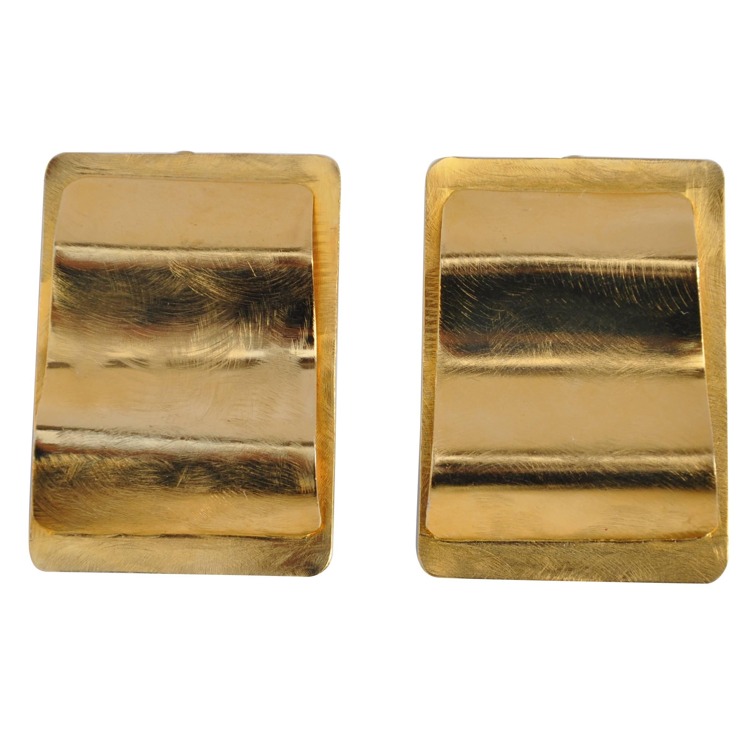 Huge Brushed Gold Vermeil Hardware Earrings For Sale