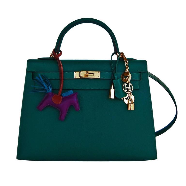 Hermes Malachite Emerald Green 30cm Birkin Gold GHW Satchel Bag