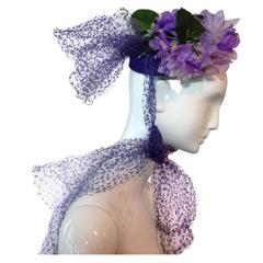 1940s Irina Roublon Silk Violet Hat w/ Extravagant Tulle Bows