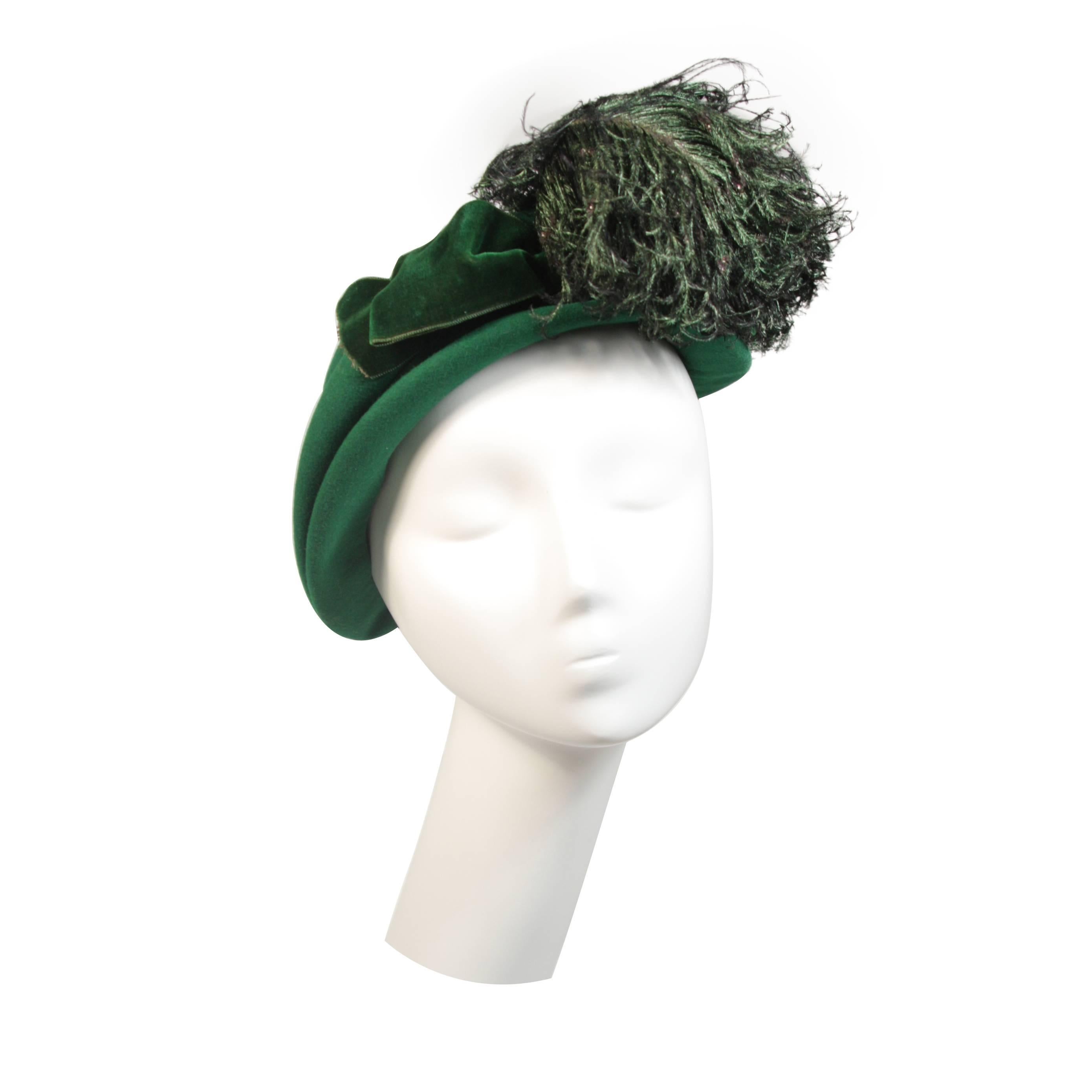 Gladys & Belle NYC Green Fur Felt Hat with Velvet and Feather