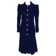 Saint Laurent Vintage Deep Blue Velvet Drop Waist Dress Size 38/6
