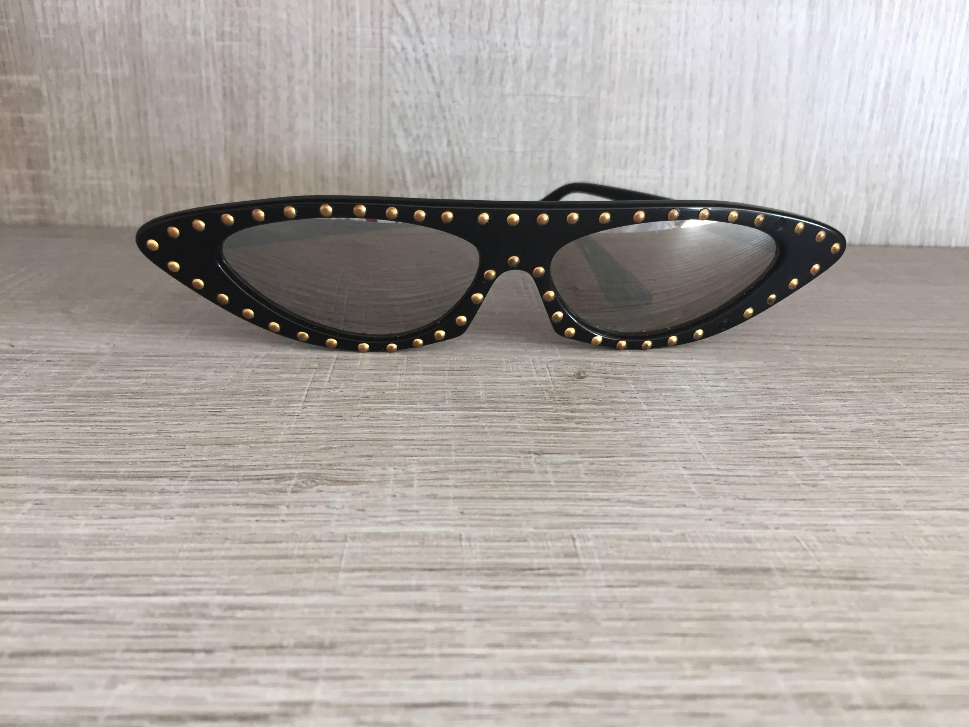 Women's Patrick Kelly Amazing and Rare Vintage Cat Eye Sunglasses Glasses w/ Studs