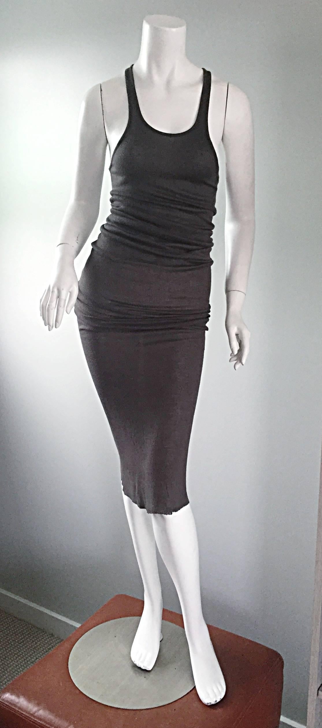 Iconic Rick Owens Long Racerback BodyCon Tank Dress In Darkdus Color In Excellent Condition In San Diego, CA