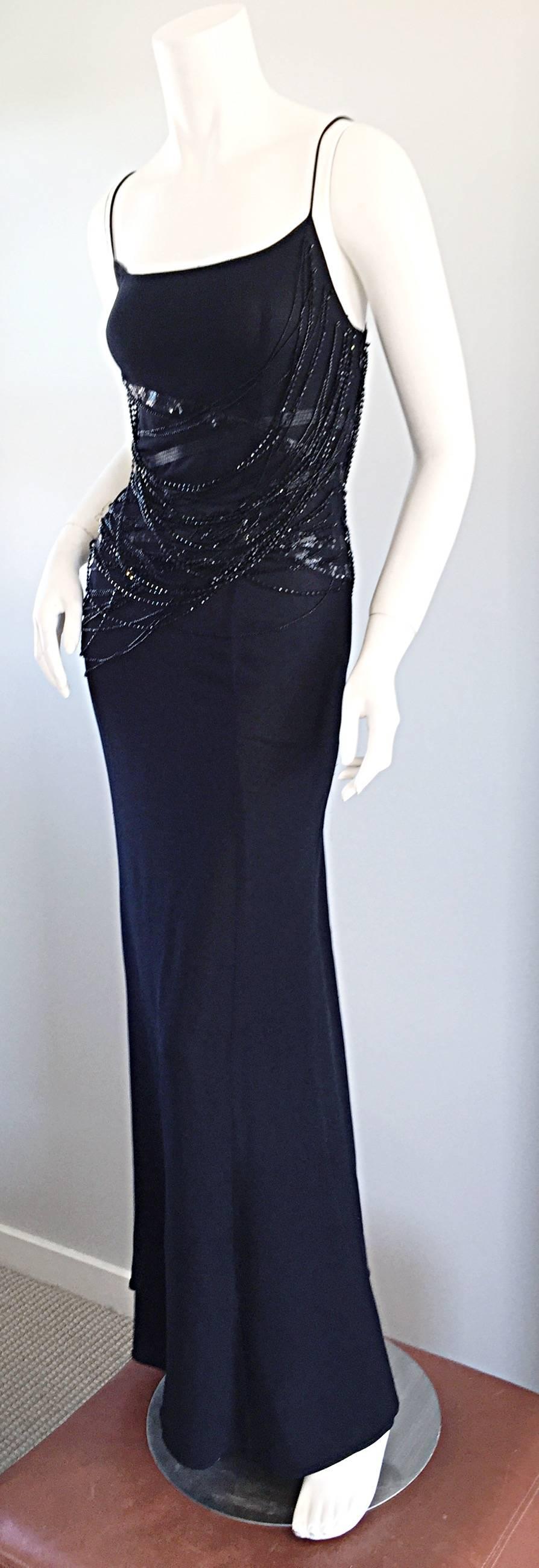 Black Gai Mattiolo Couture ' Spiderweb ' Intricately Beaded Silk Dress
