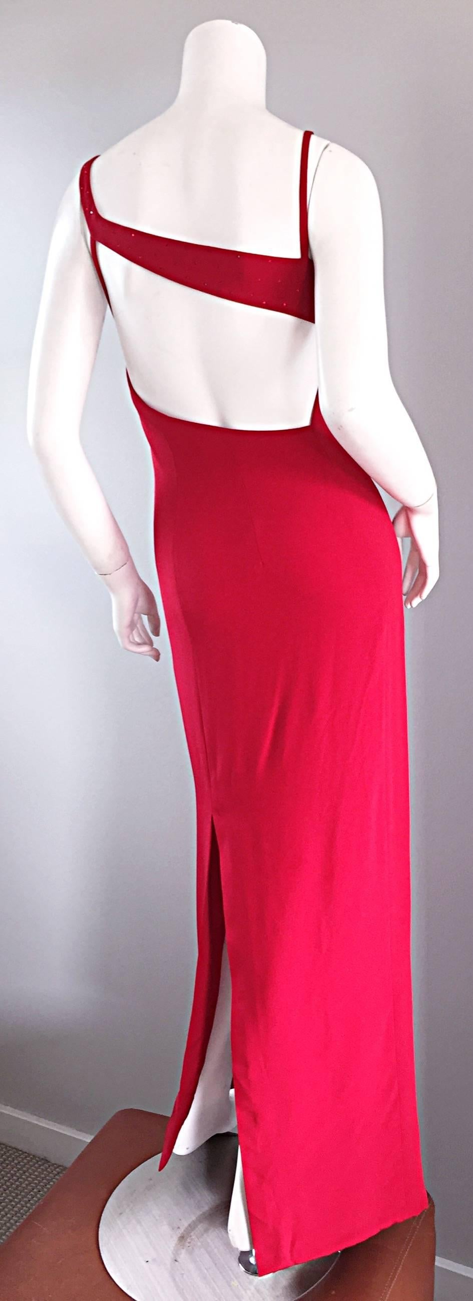 Sexy 1990 Lane Davis Size 8 Beverly Hills Hand Made Red Avant Garde Dress Excellent état - En vente à San Diego, CA