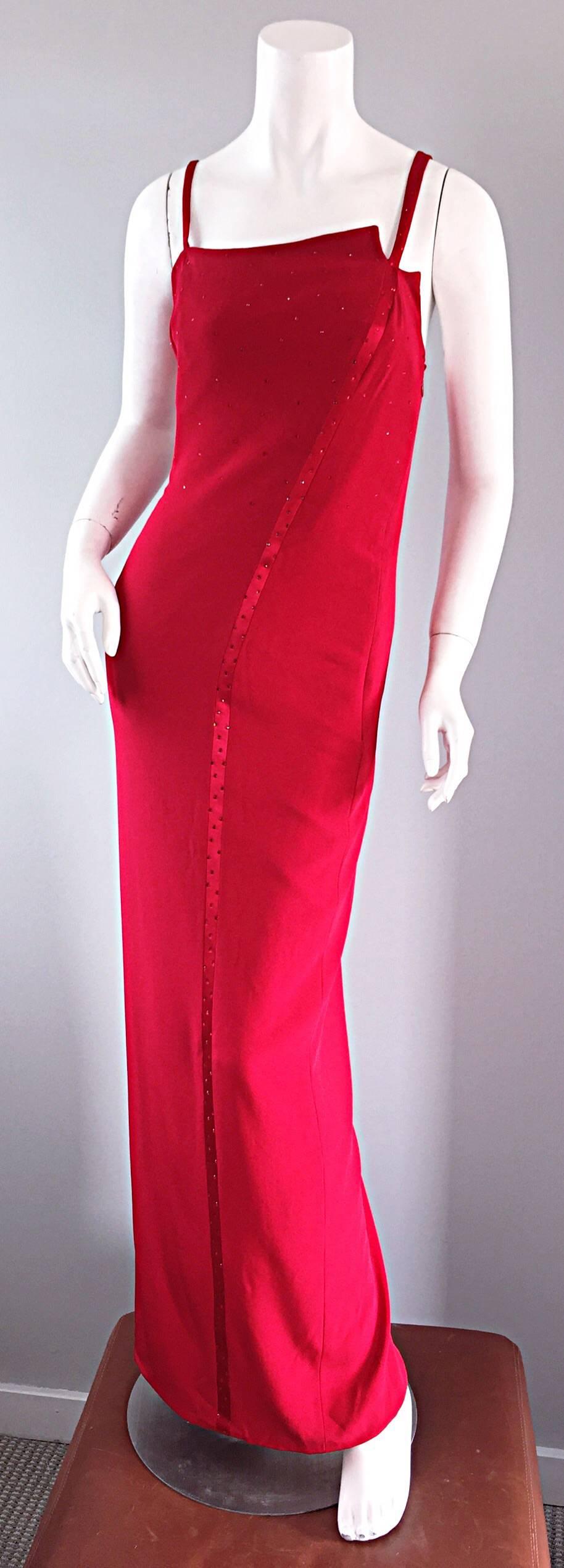 Rouge Sexy 1990 Lane Davis Size 8 Beverly Hills Hand Made Red Avant Garde Dress en vente