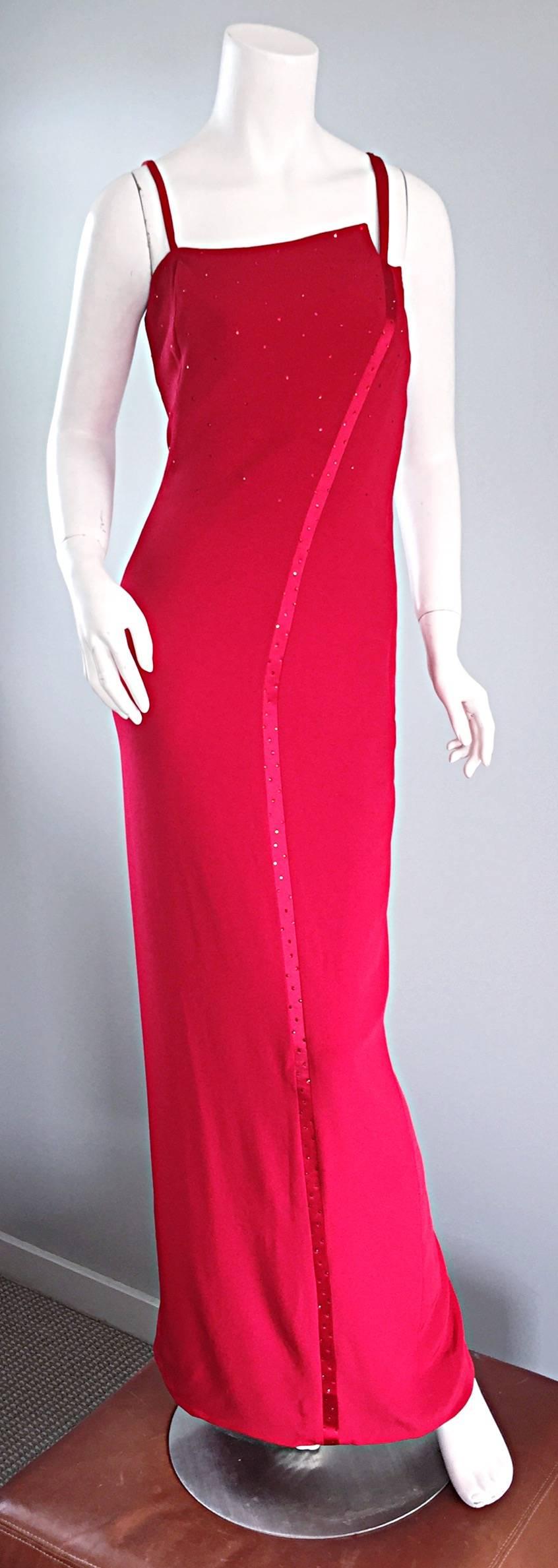 Sexy 1990s Lane Davis Size 8 Beverly Hills Hand Made Red Avant Garde Dress In Excellent Condition For Sale In San Diego, CA