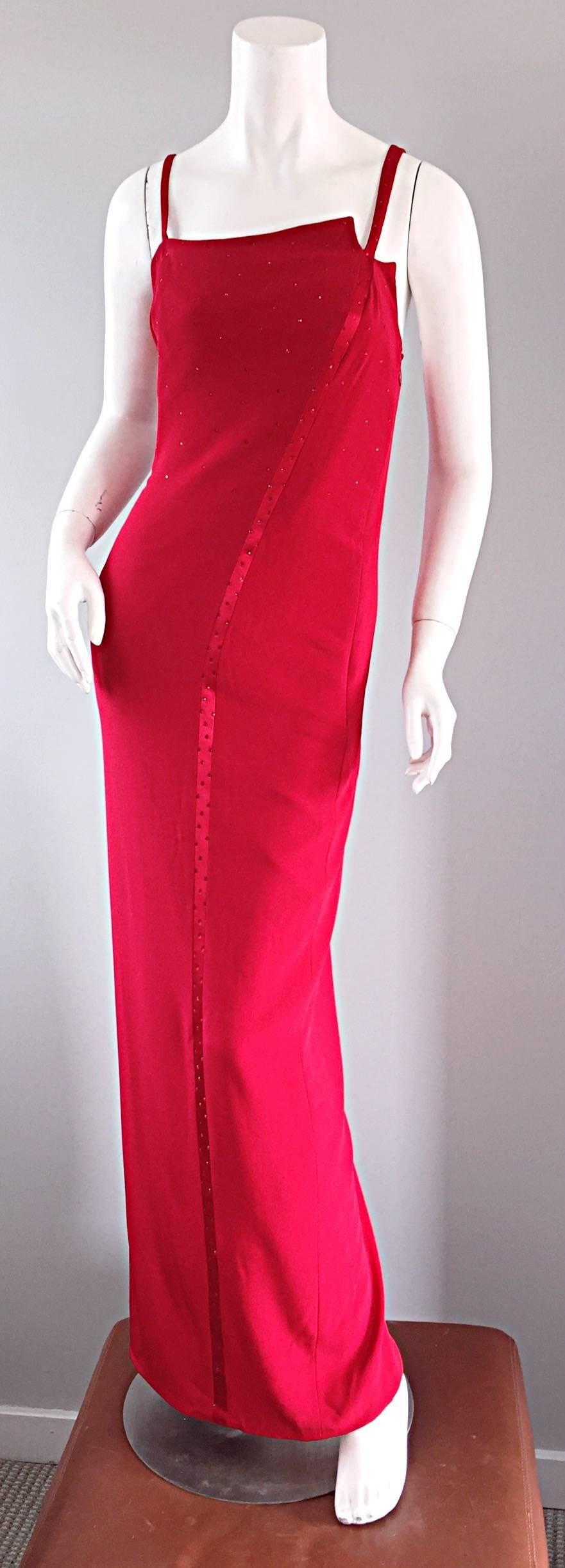 Sexy 1990s Lane Davis Size 8 Beverly Hills Hand Made Red Avant Garde Dress For Sale 1