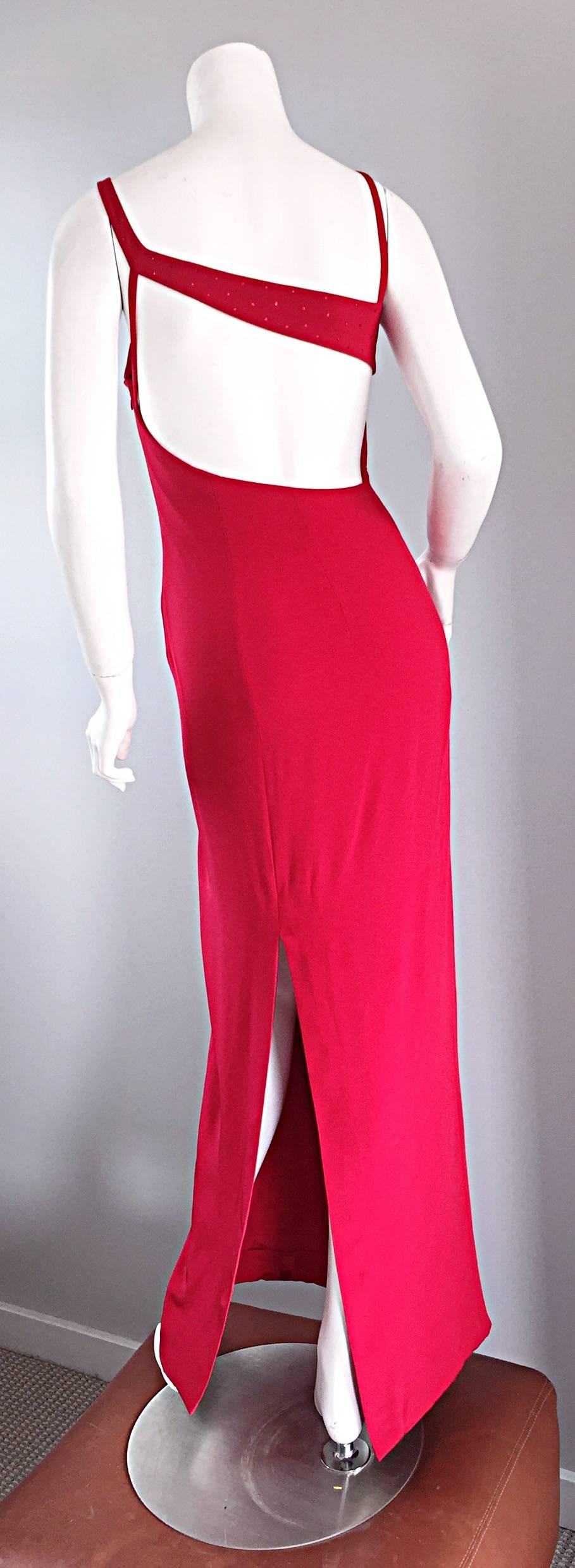 Sexy 1990 Lane Davis Size 8 Beverly Hills Hand Made Red Avant Garde Dress en vente 1