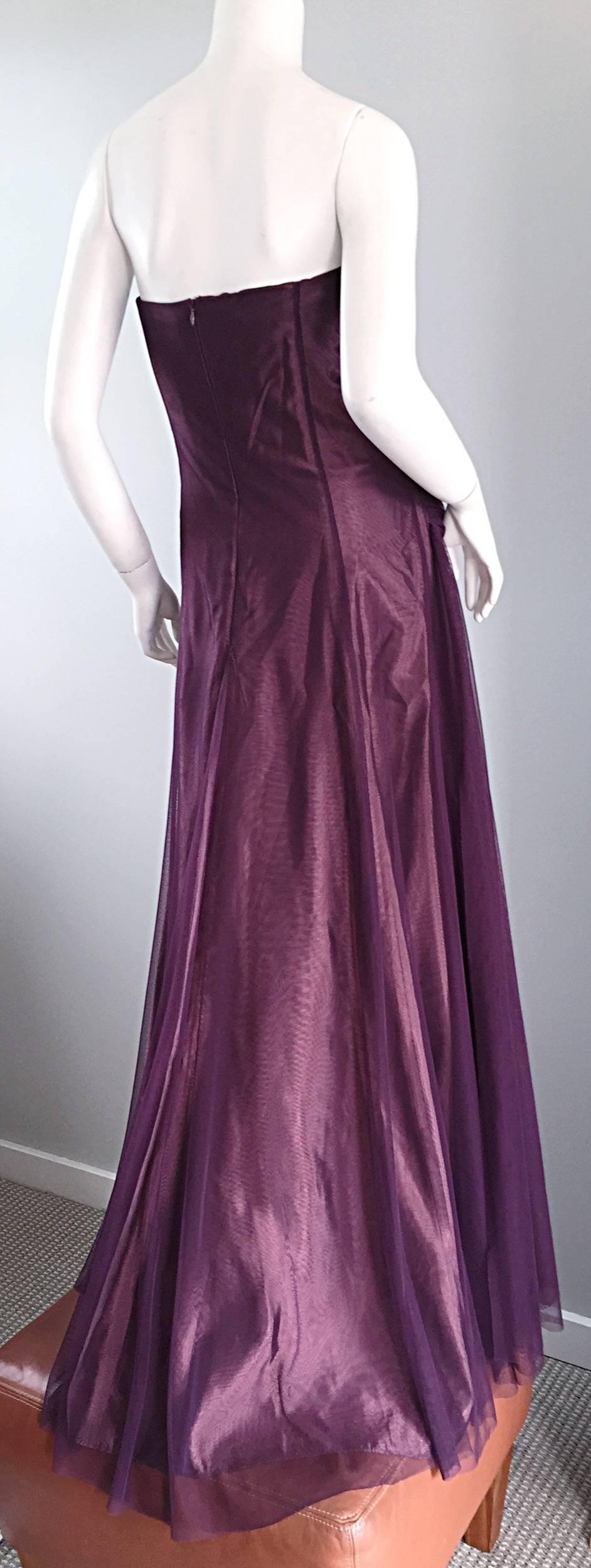 Stunning Vera Wang Size 14 Purple Taffeta Silk Tulle Vintage Evening Gown In Excellent Condition In San Diego, CA