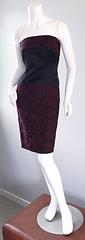 Vintage Paola Quadretti Couture 90s Black Burgundy Embroidered Strapless Dress