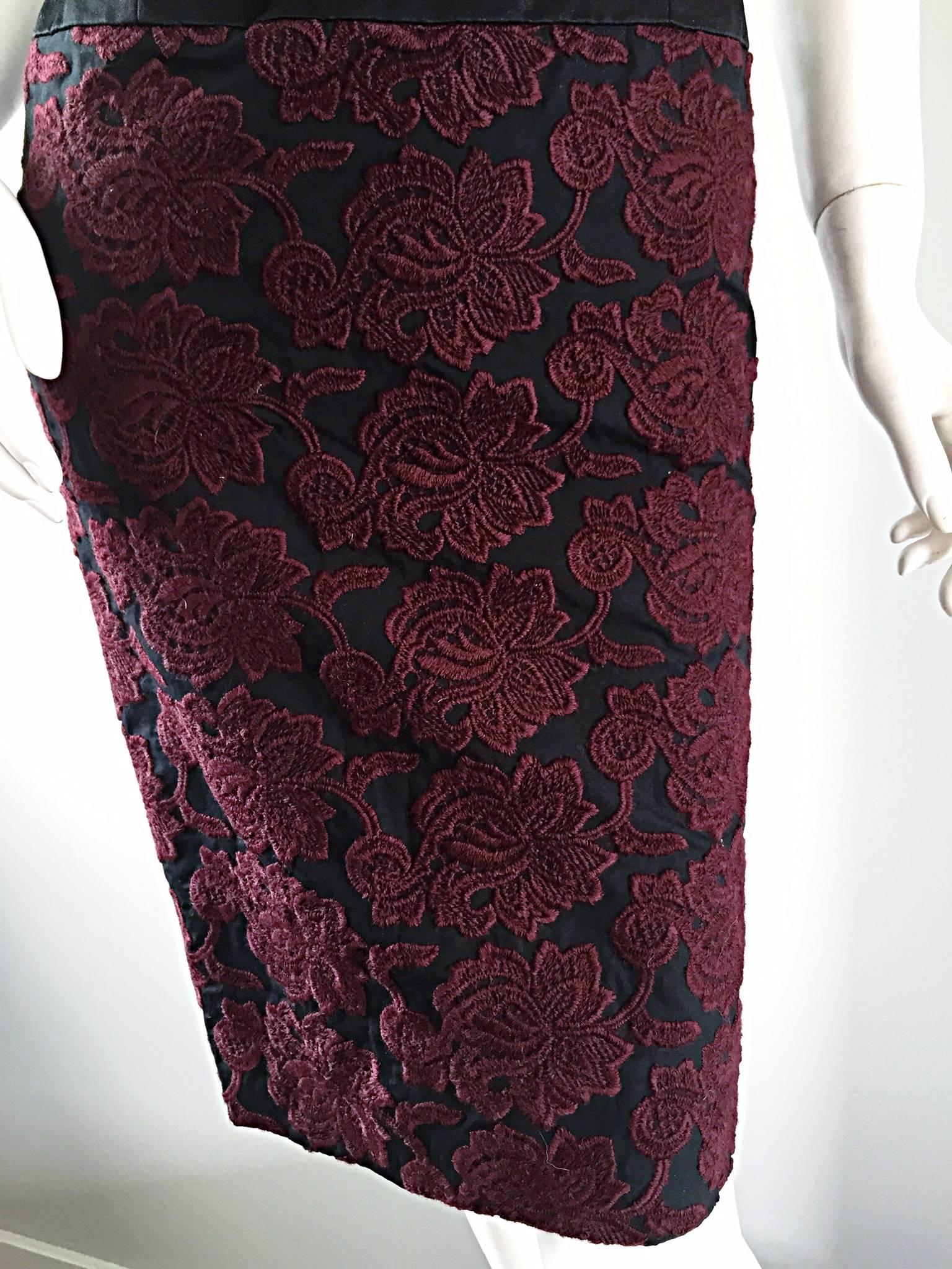 Vintage Paola Quadretti Couture 90s Black Burgundy Embroidered Strapless Dress For Sale 2