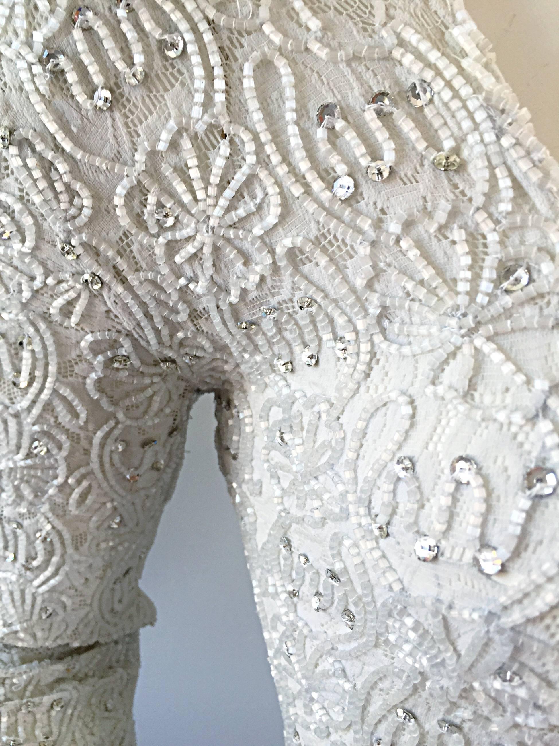 Incredible Vintage Giorgio di Sant Angelo 80s White Fully Beaded Bodycon Dress For Sale 2