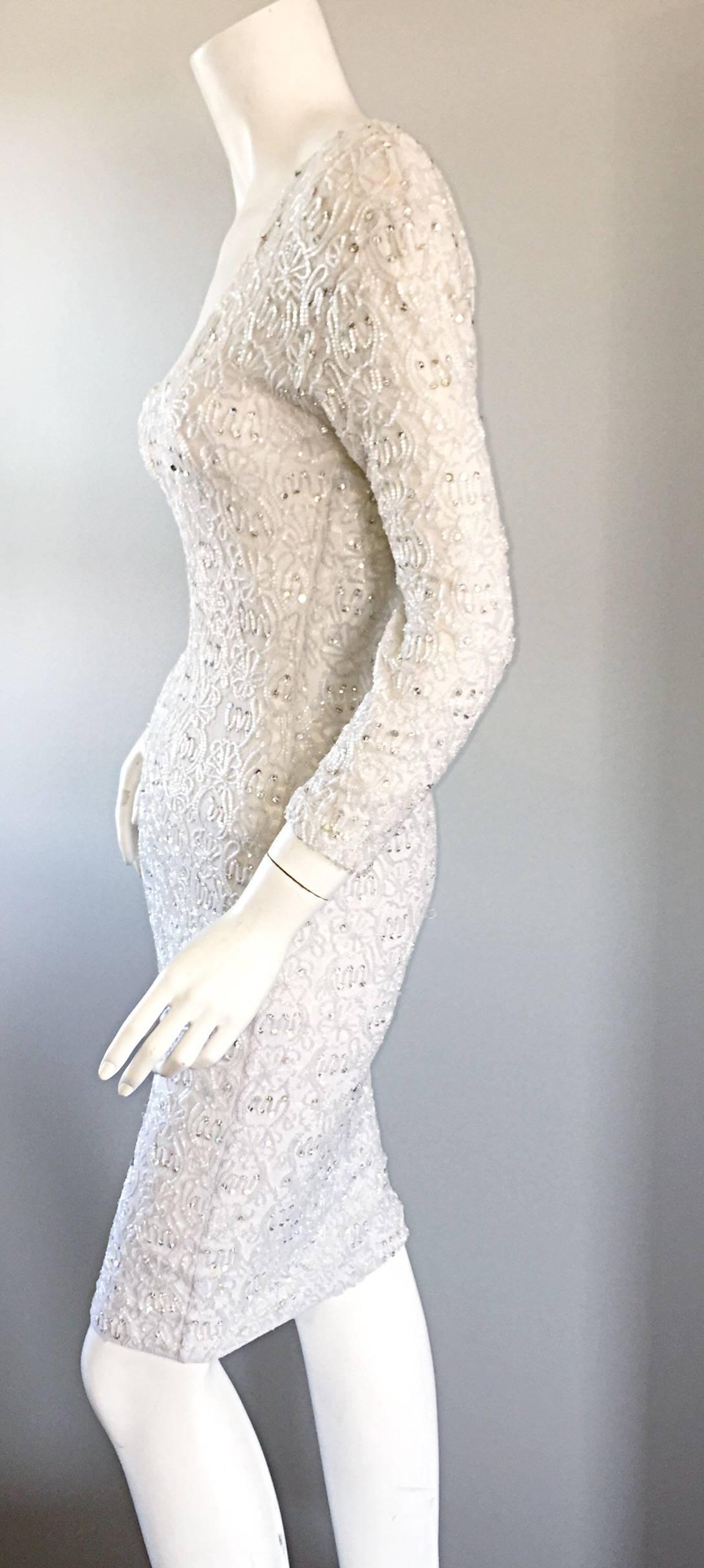 De las mujeres Increíble Vestido Bodycon Vintage Giorgio di Sant' Angelo 80s Blanco con Cuentas en venta