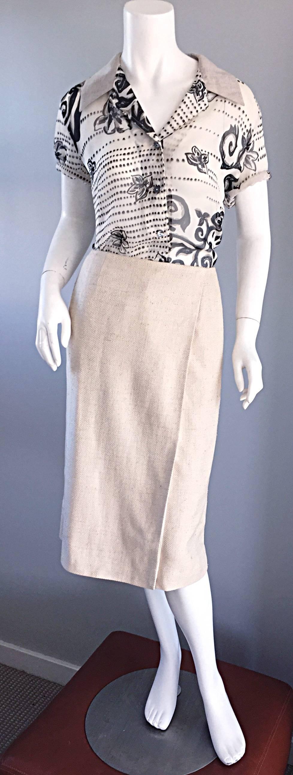 Gray 1990s Chanel Ivory / Cream / Beige Size 40 Silk Essential Vintage Wrap Skirt  For Sale