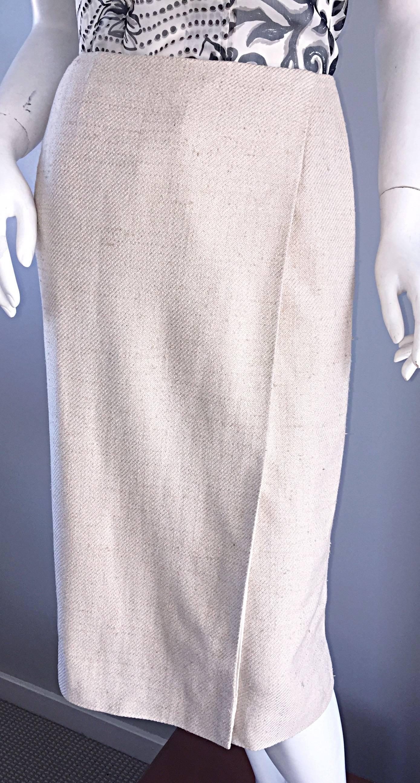 Women's 1990s Chanel Ivory / Cream / Beige Size 40 Silk Essential Vintage Wrap Skirt For Sale