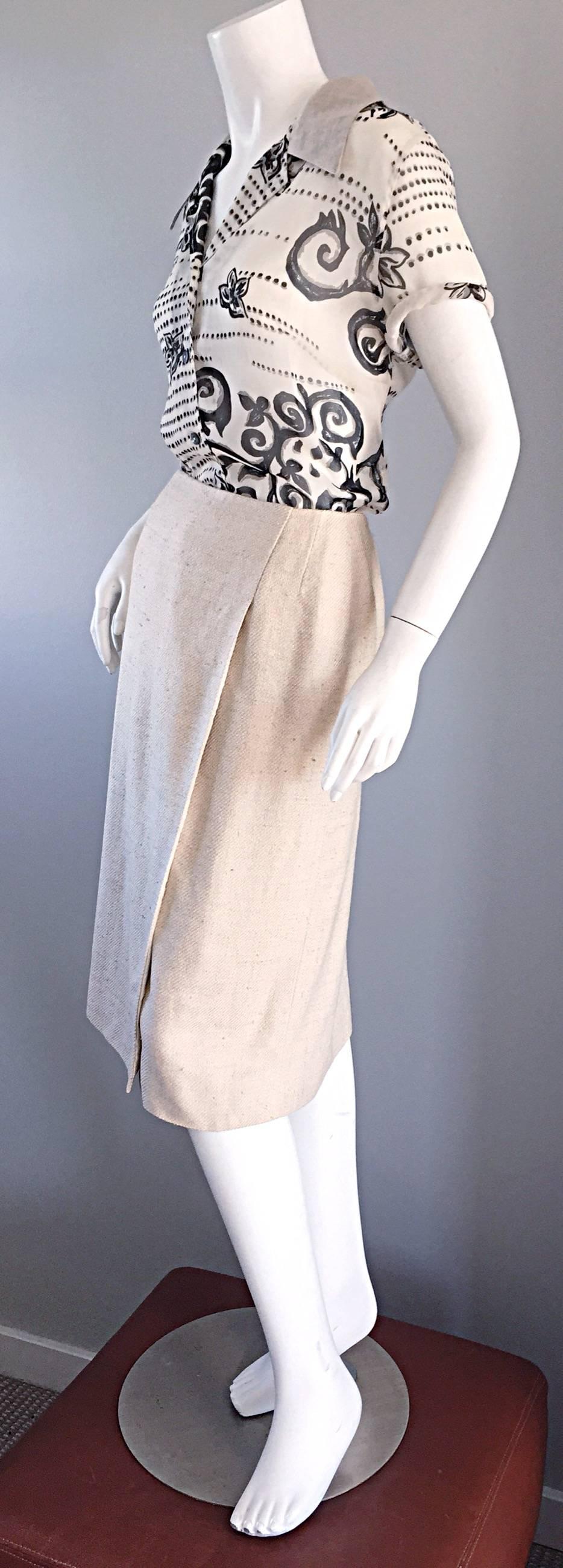1990s Chanel Ivory / Cream / Beige Size 40 Silk Essential Vintage Wrap Skirt For Sale 1