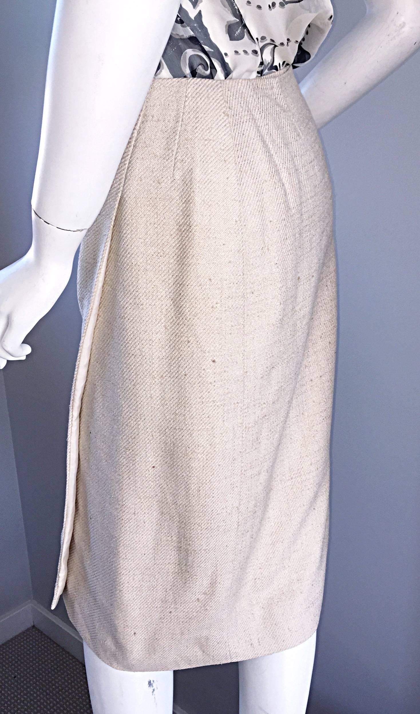 1990s Chanel Ivory / Cream / Beige Size 40 Silk Essential Vintage Wrap Skirt  In Excellent Condition For Sale In San Diego, CA