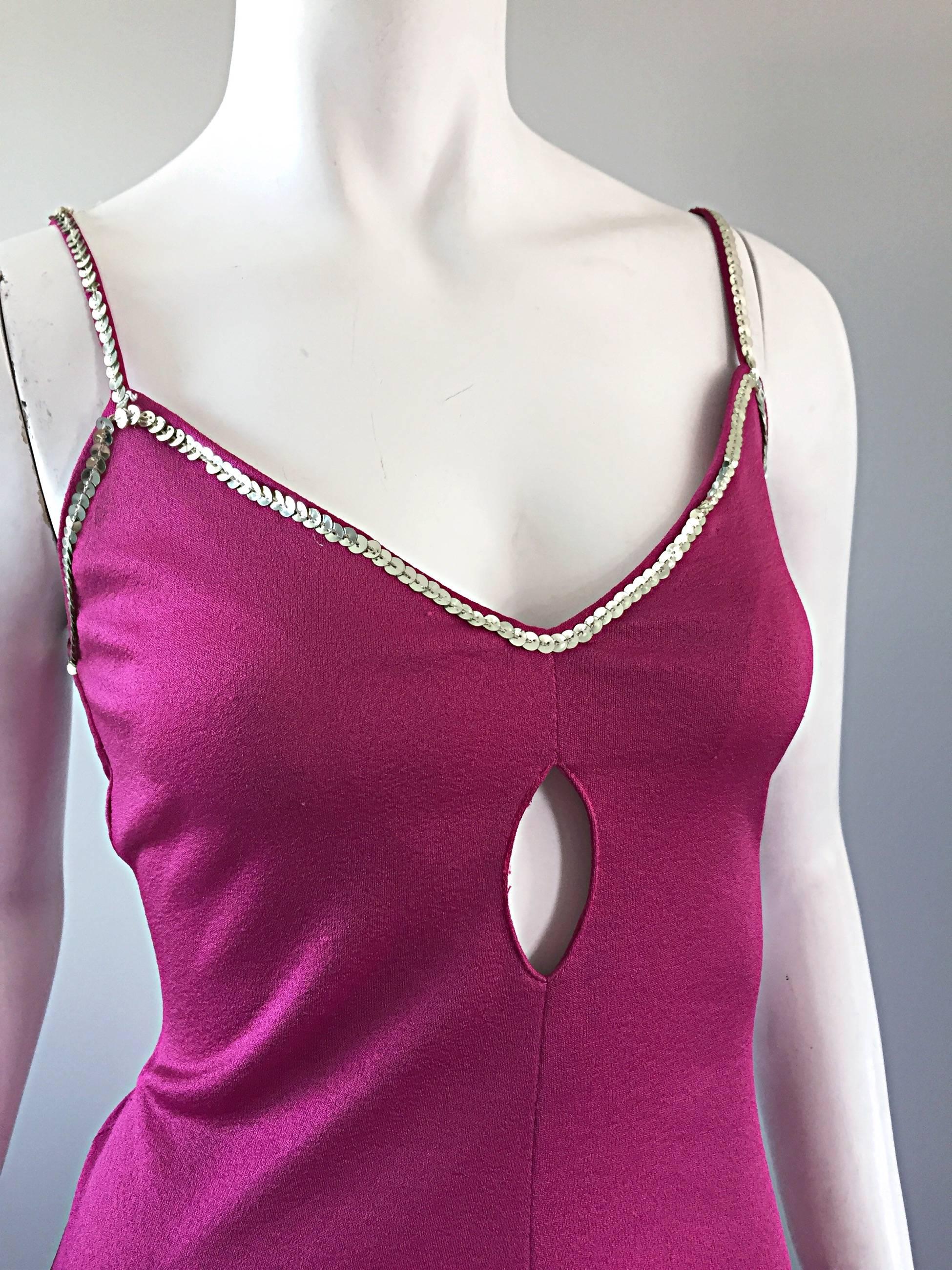 Sexy Vintage David Howard Studio 54 Hot Pink + Silver Sequins Cut - Out Dress 2