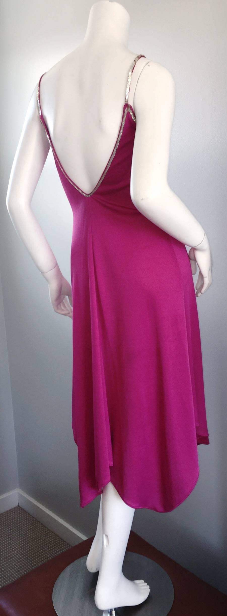 Purple Sexy Vintage David Howard Studio 54 Hot Pink + Silver Sequins Cut - Out Dress