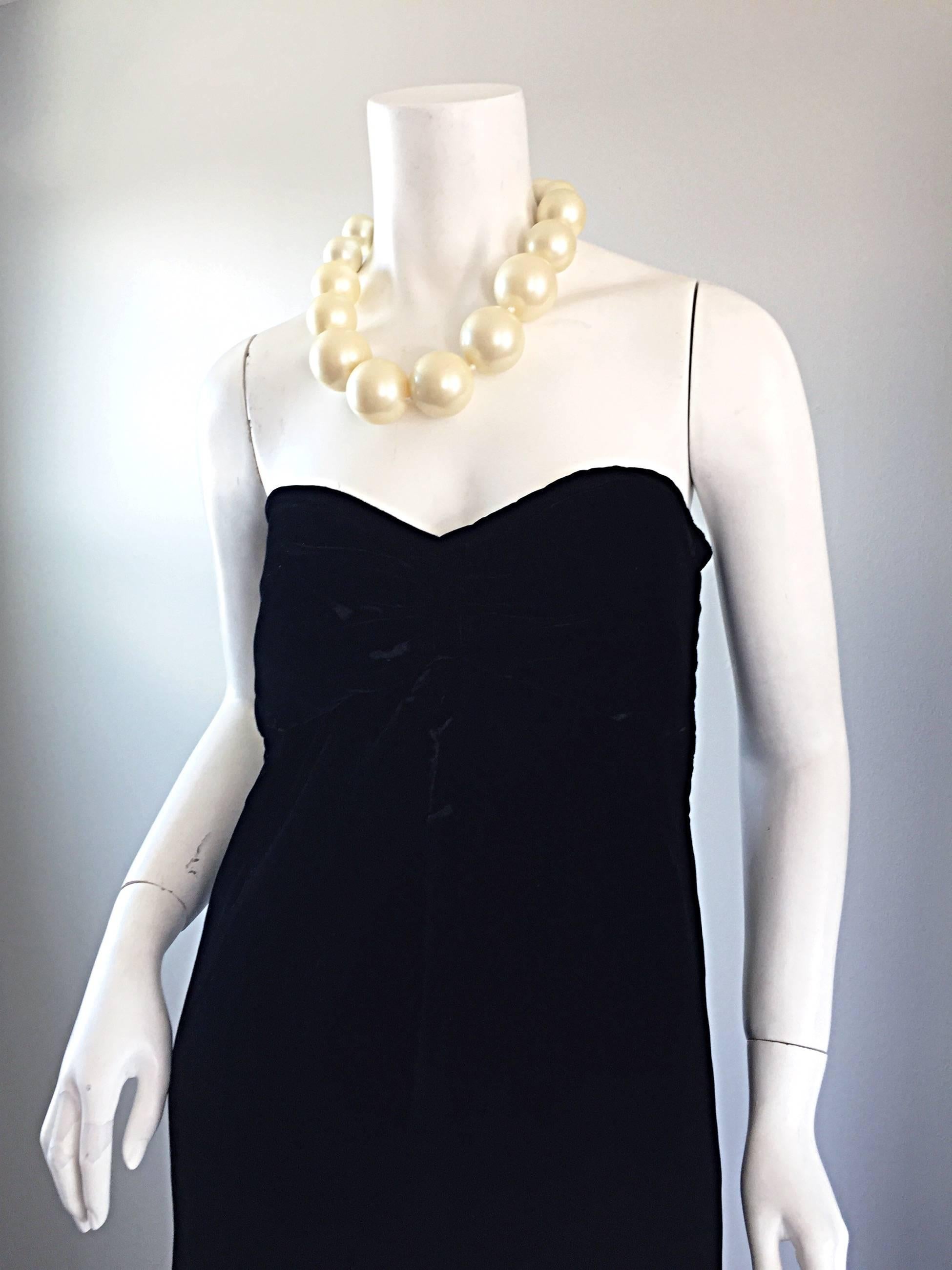 Vintage Oscar de la Renta Black Silk Velvet Strapless Bustier Empire Waist Dress 2
