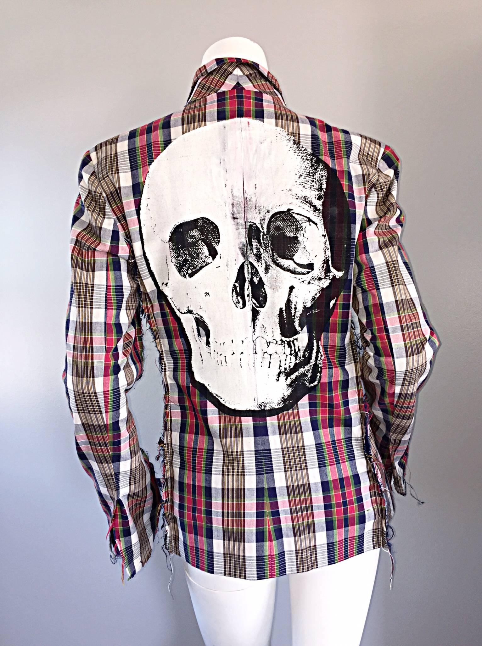 Libertine Impossible to Find Up - Cycled Plaid Blazer w/ Hand - Painted Skull 2