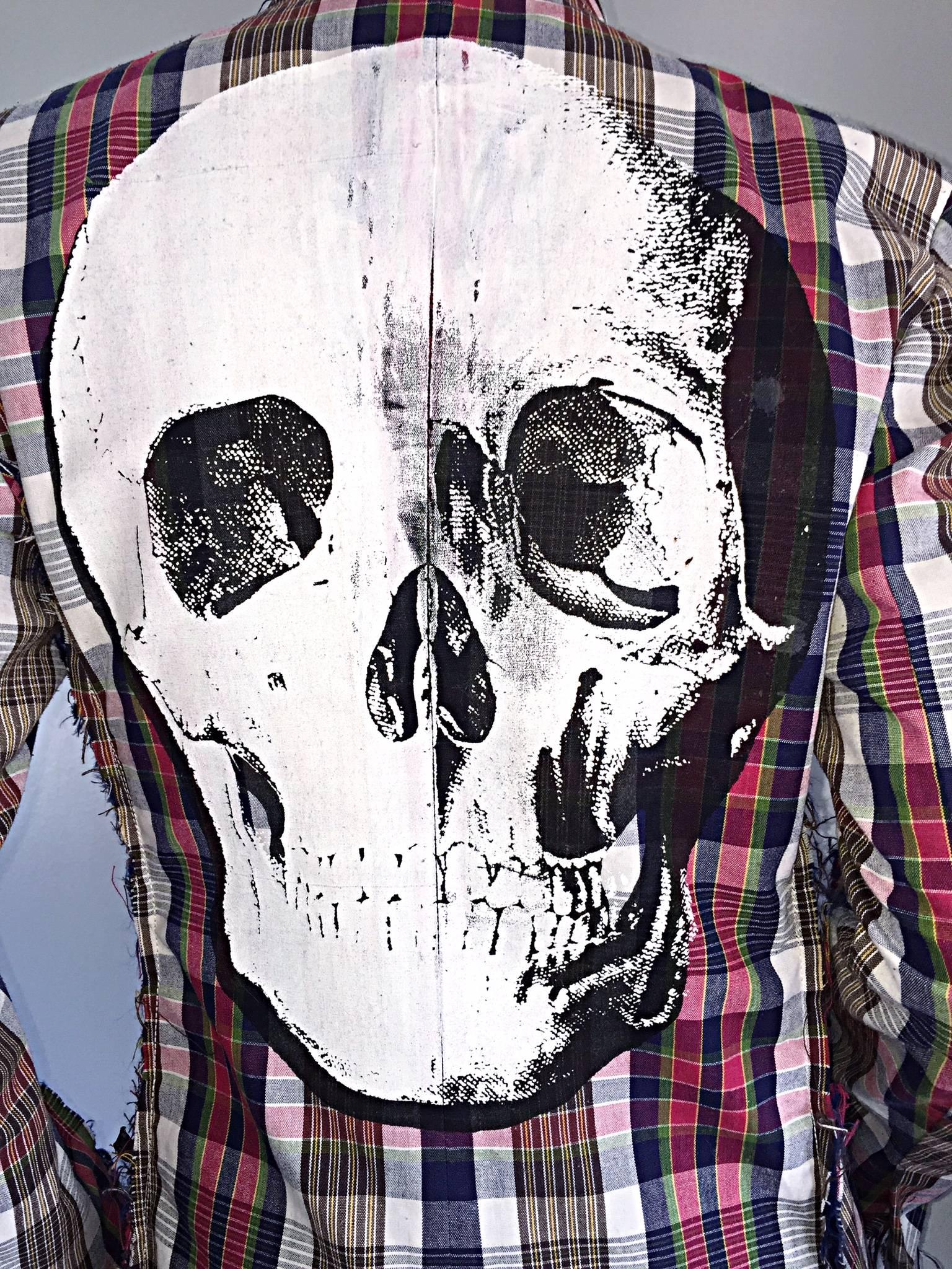 Libertine Impossible to Find Up - Cycled Plaid Blazer w/ Hand - Painted Skull 5