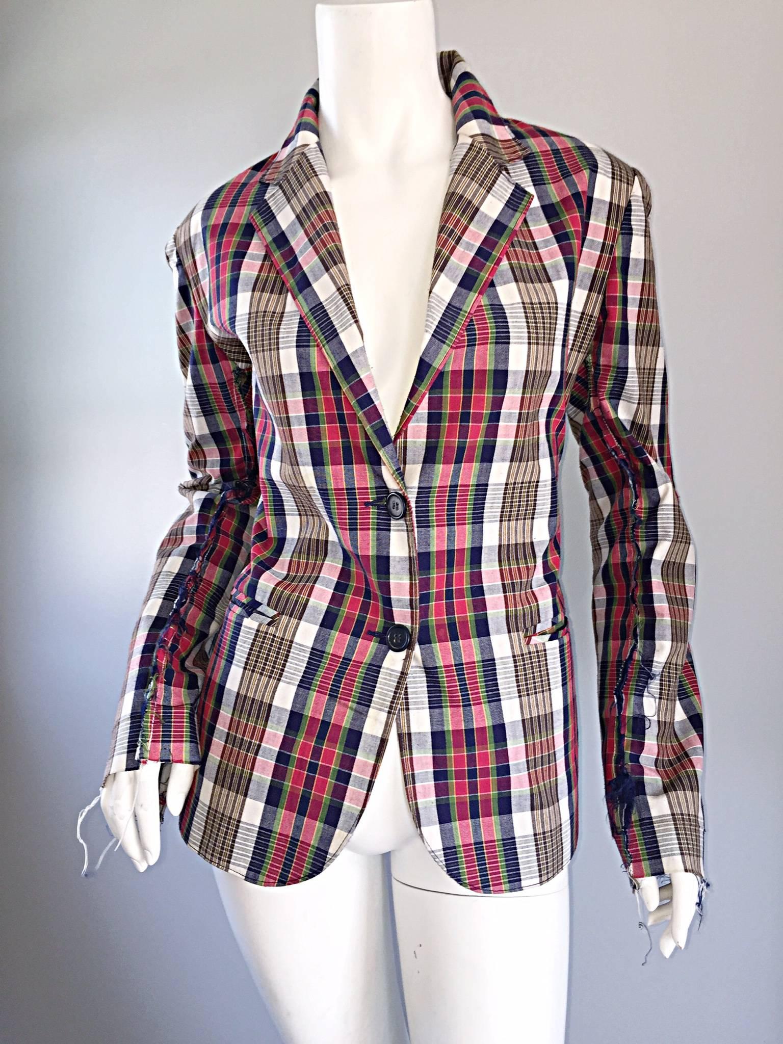 Women's Libertine Impossible to Find Up - Cycled Plaid Blazer w/ Hand - Painted Skull