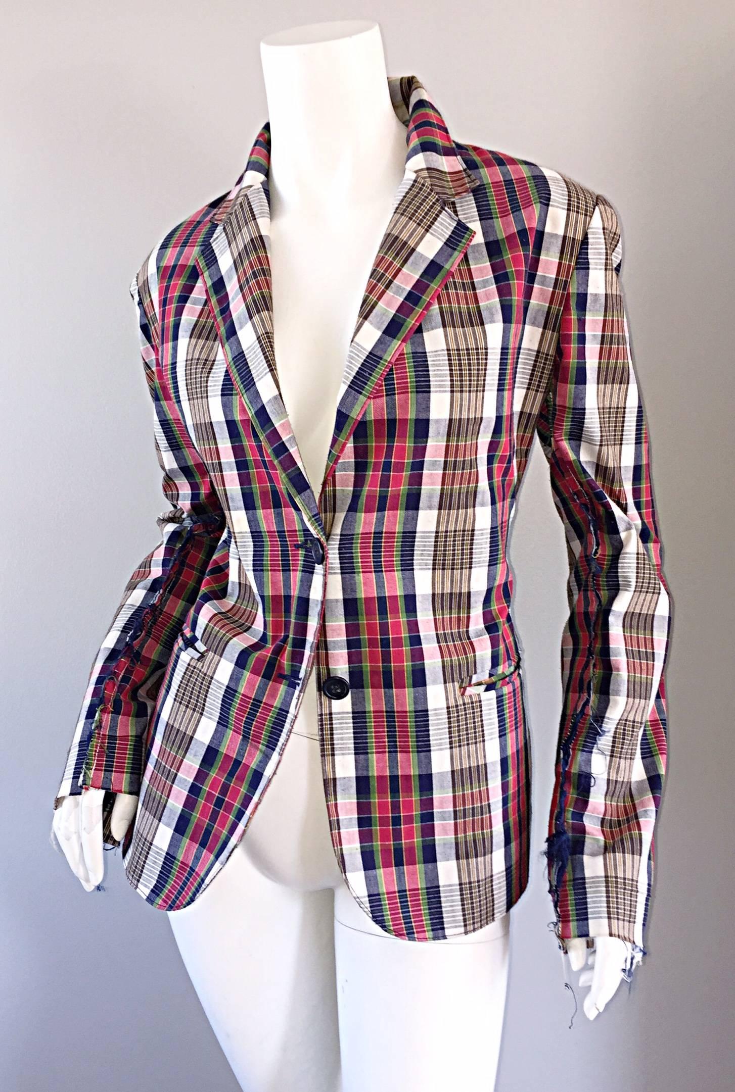Libertine Impossible to Find Up - Cycled Plaid Blazer w/ Hand - Painted Skull In Excellent Condition In San Diego, CA