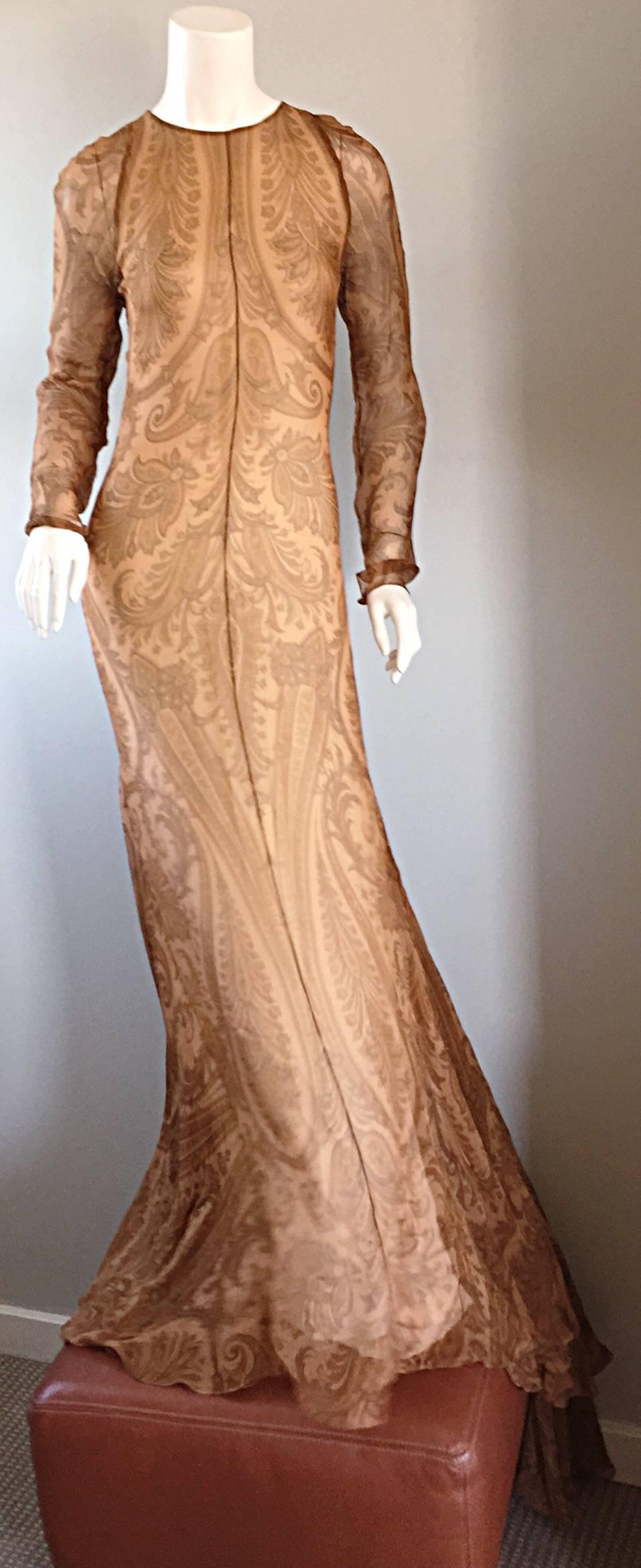 Brown Spectacular Vintage Bill Blass Original Runway Sample Gown w/ Dramatic Train