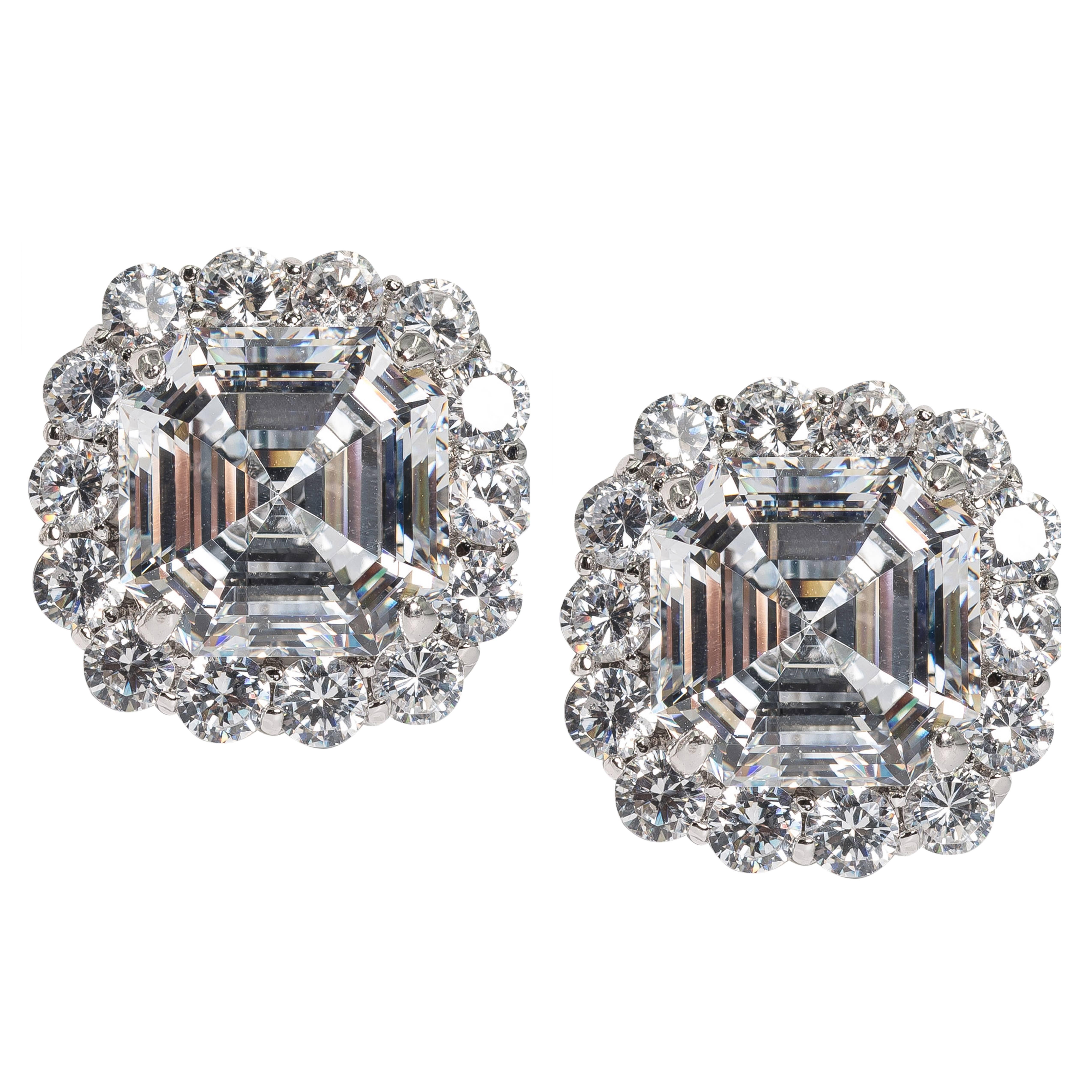  Glamorous Pair Faux Asscher Cut Diamond Earrings