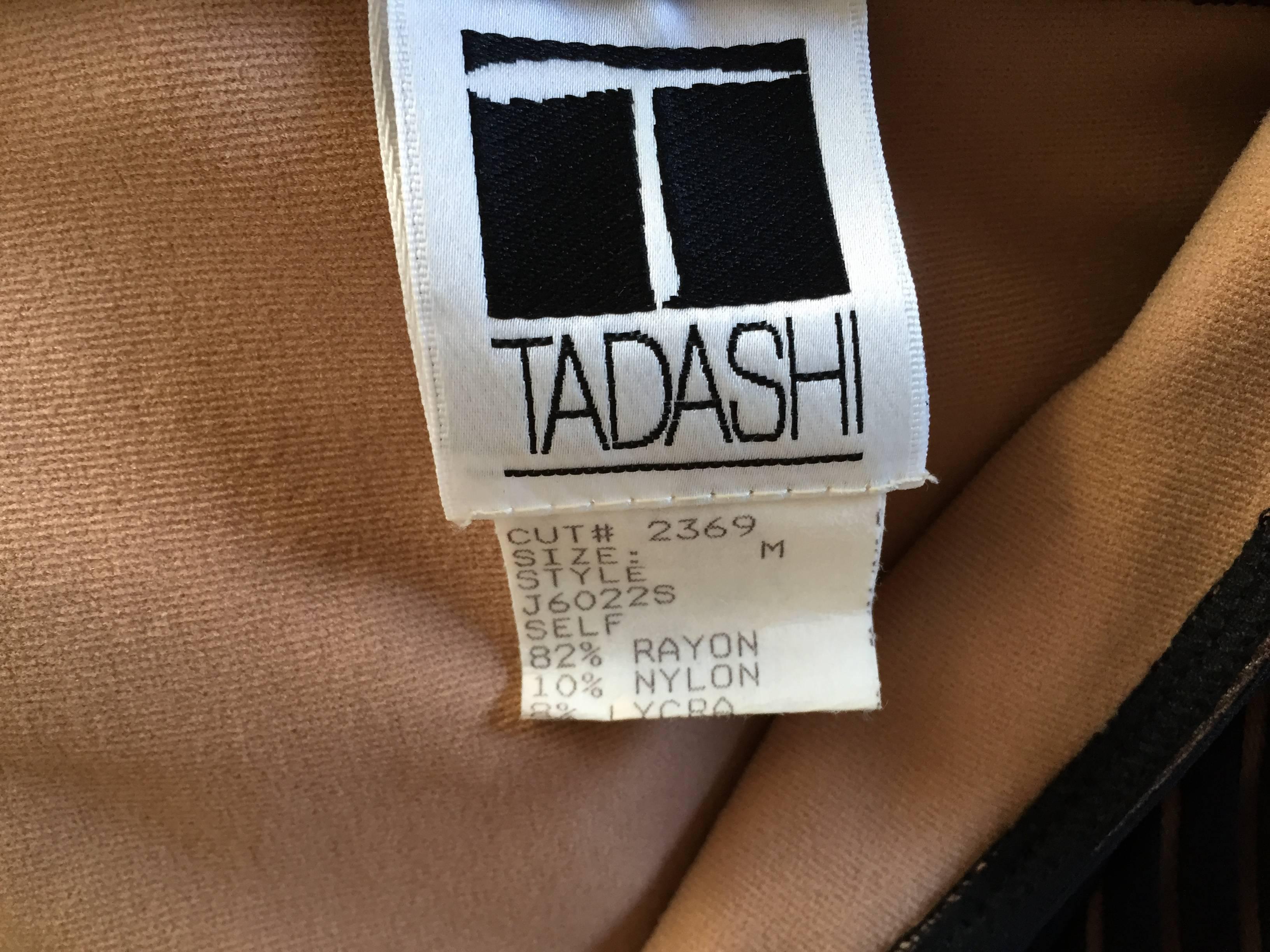 Women's 1990s Vintage Tadashi Shoji Black + Nude 90s Sexy Body Con Dress LBD Sz Medium For Sale