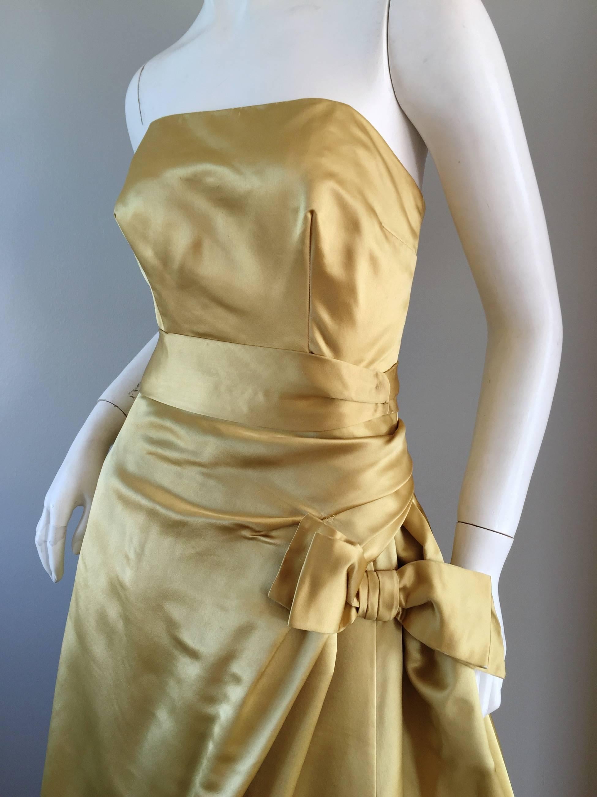 Exceptional 1950s Harvey Berin for I. Magnin Gold Vintage 50s Satin Gown / Dress 4