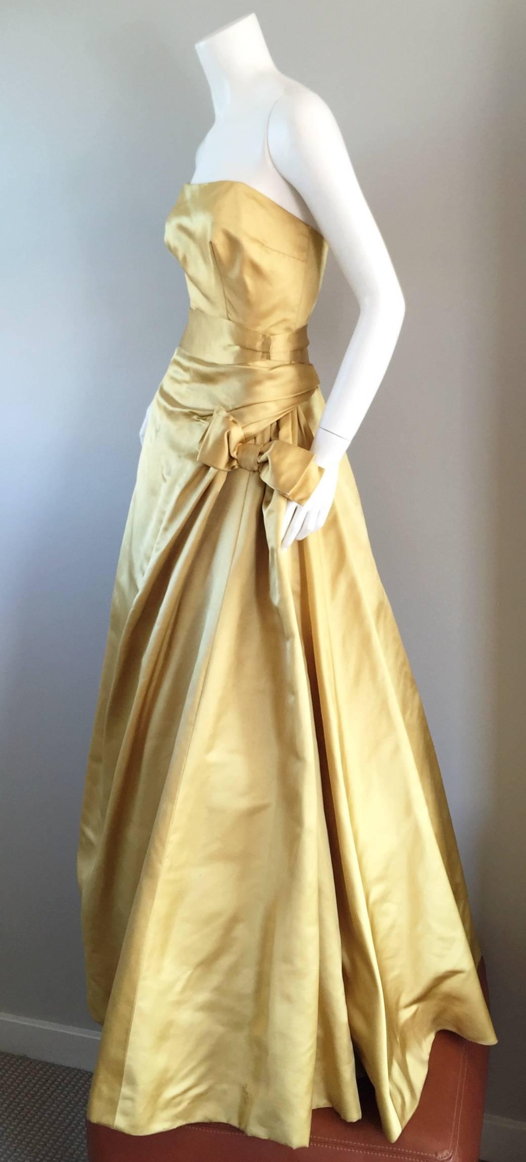 Exceptional 1950s Harvey Berin for I. Magnin Gold Vintage 50s Satin Gown / Dress 3