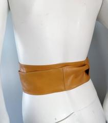 Amazing Vintage Tan Leather 1970s Origami Boho Wrap Belt 70s