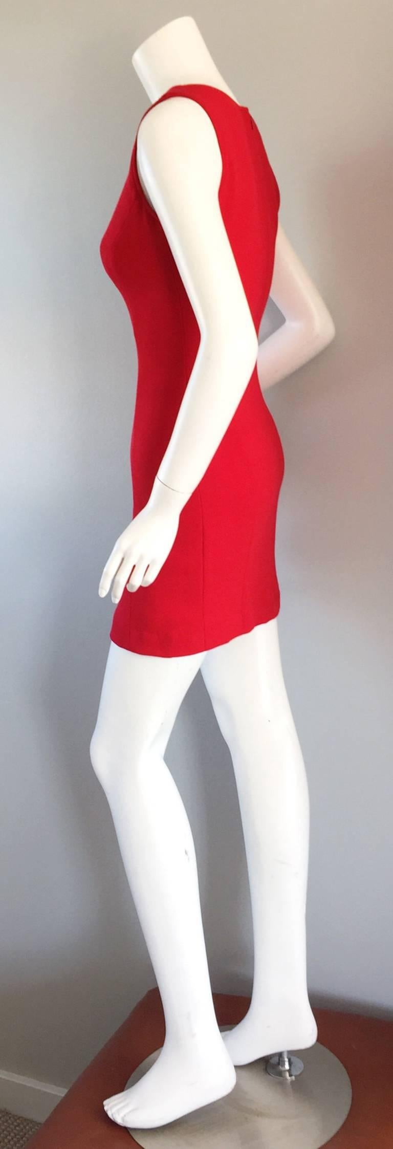 1990s Giorgio Armani Size 2 / 4 Body Con Vintage 90s Lipstick Red Dress  1