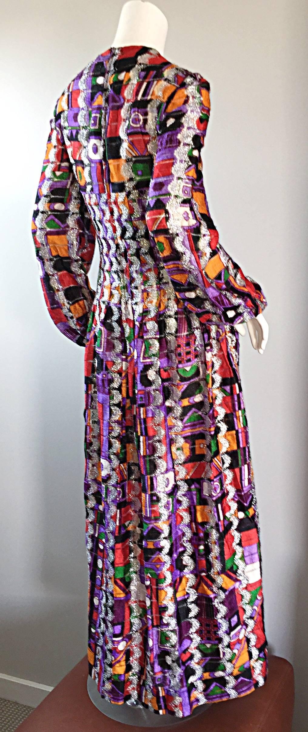Women's Rare Vintage Pierre Cardin Kaleidoscope Colorful Metallic Boho Dress Gown
