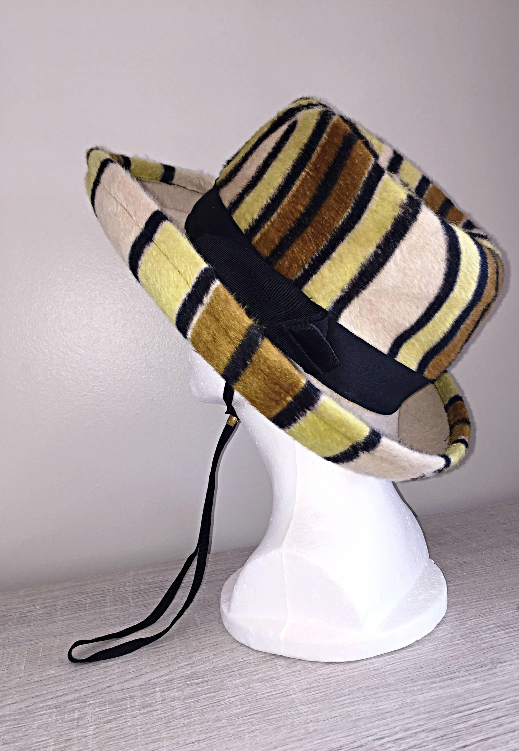 Rare Vintage Yves Saint Laurent Striped Hat YSL 3