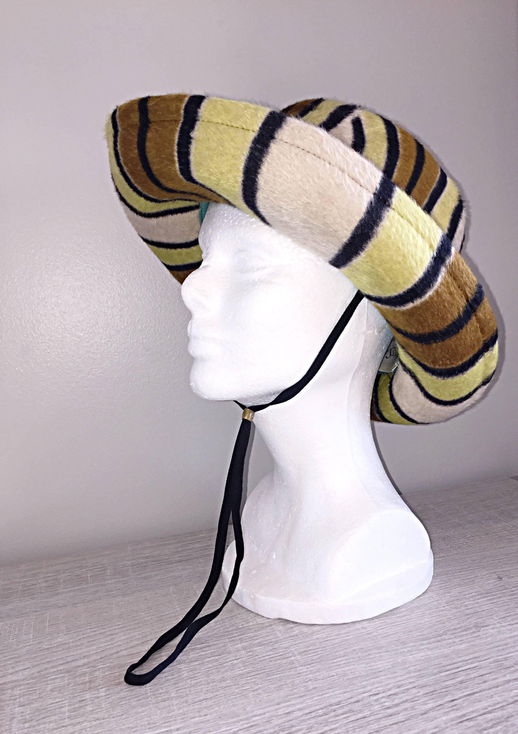 Women's Rare Vintage Yves Saint Laurent Striped Hat YSL