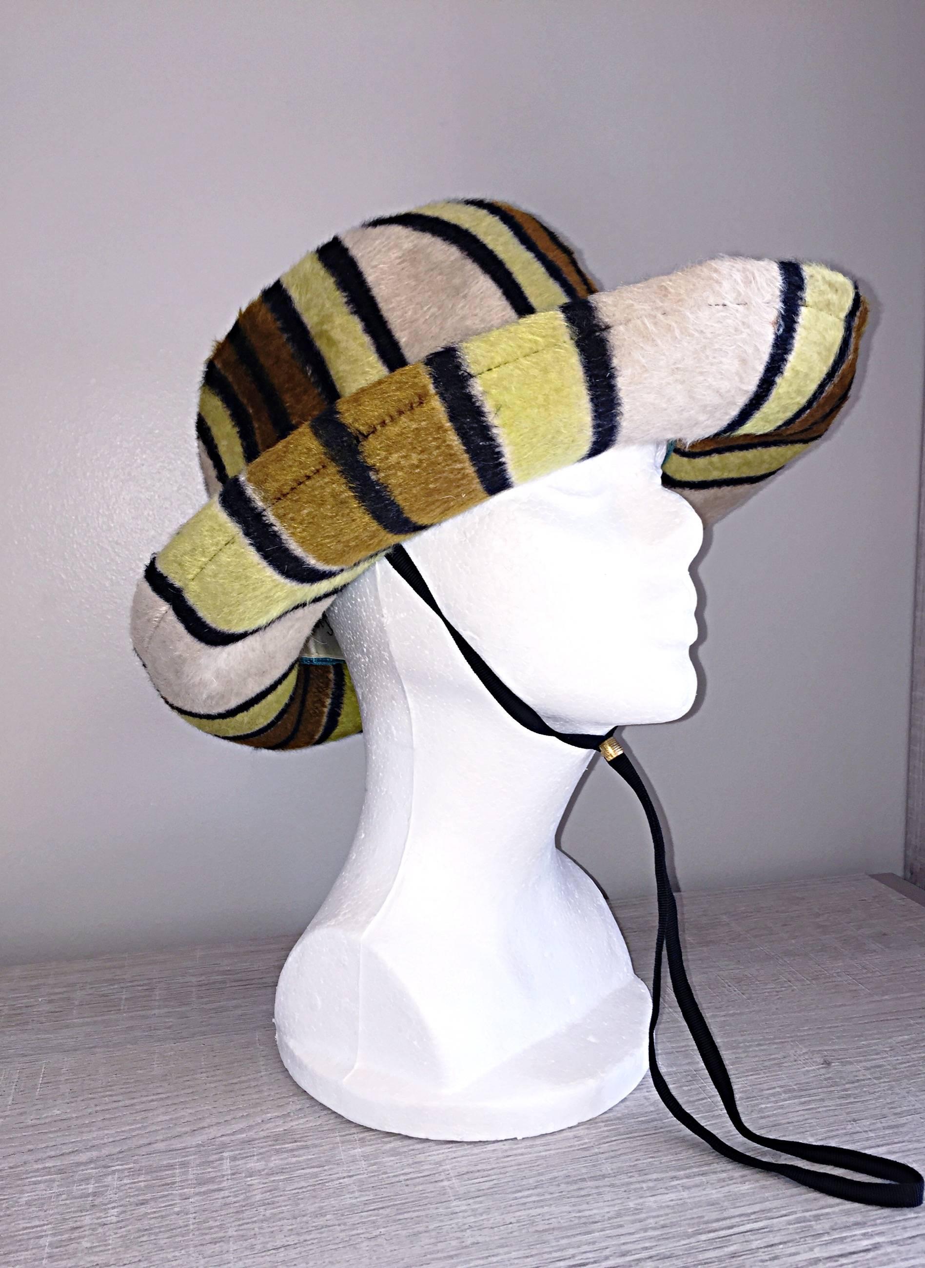 Rare Vintage Yves Saint Laurent Striped Hat YSL In Excellent Condition In San Diego, CA