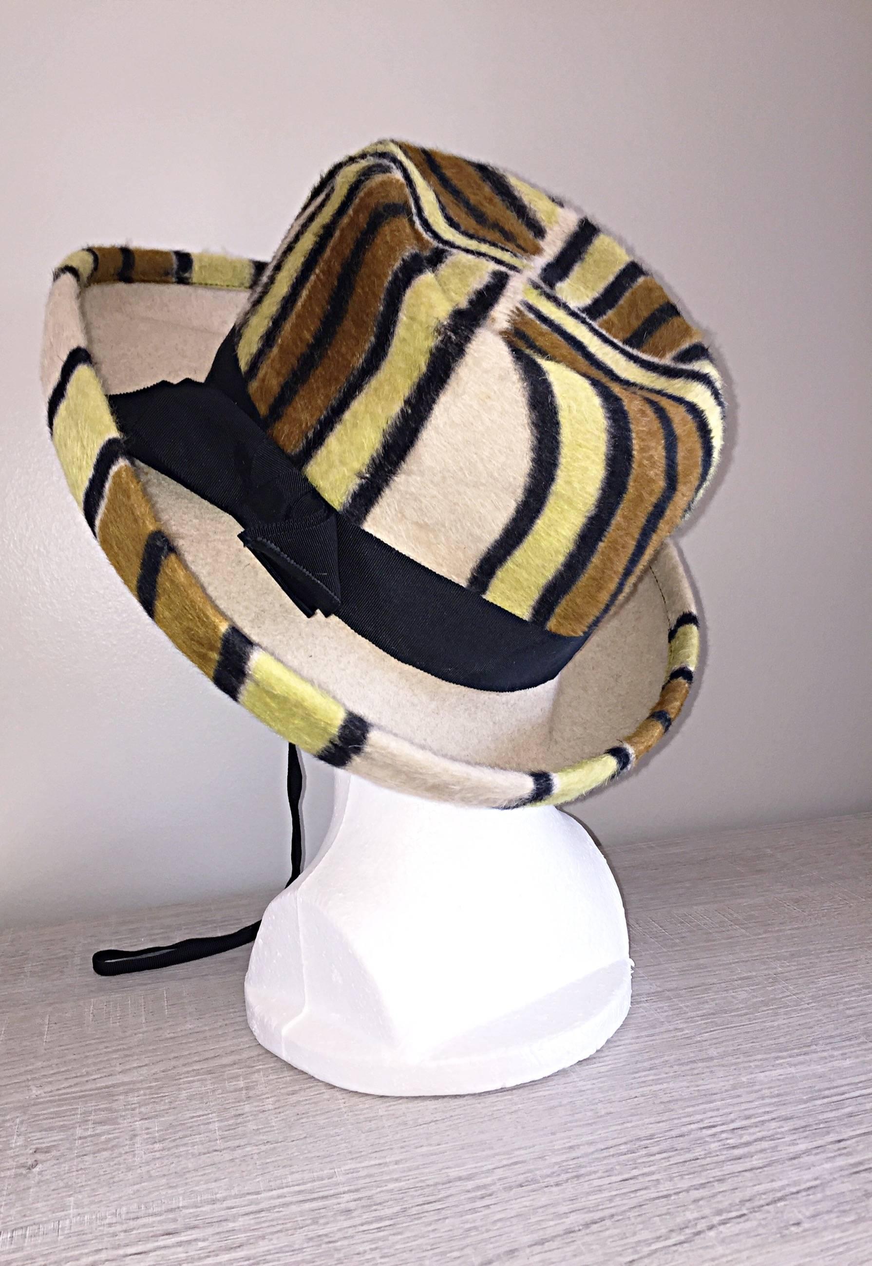 Rare Vintage Yves Saint Laurent Striped Hat YSL 1