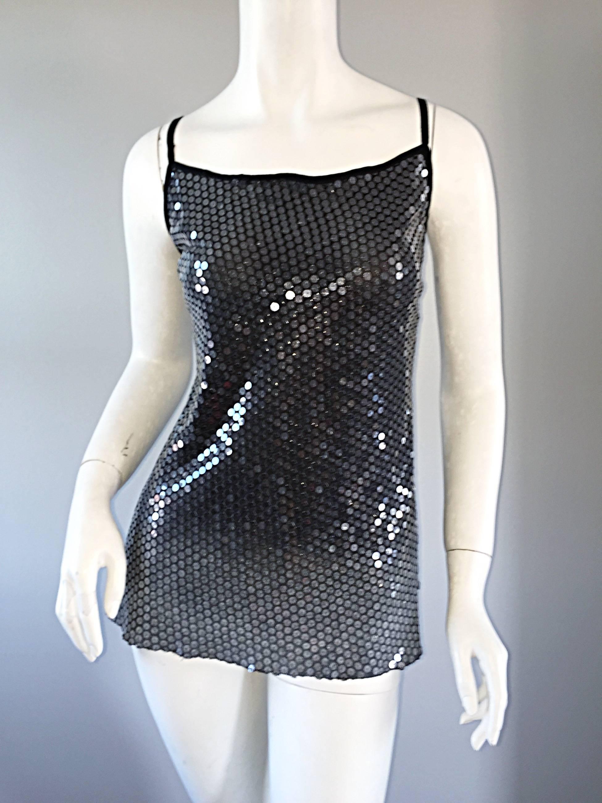 Rozae Nichols Charcoal Gray Ombre Sequins A - Line Silk Trapeze Top / Blouse In Excellent Condition For Sale In San Diego, CA