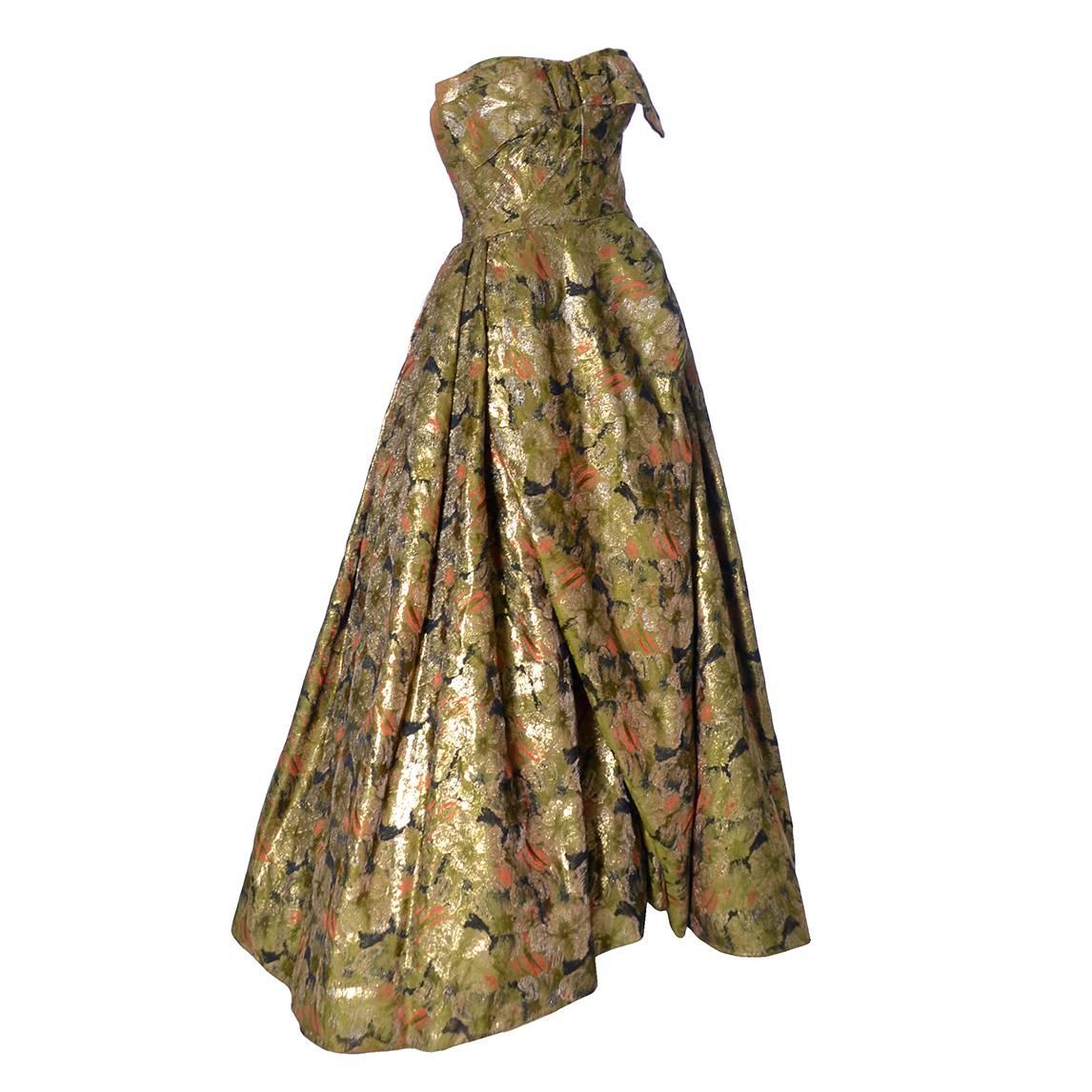 Michael Novarese 1960s Vintage Gold Metallic Audrey Hepburn Evening gown Dress 