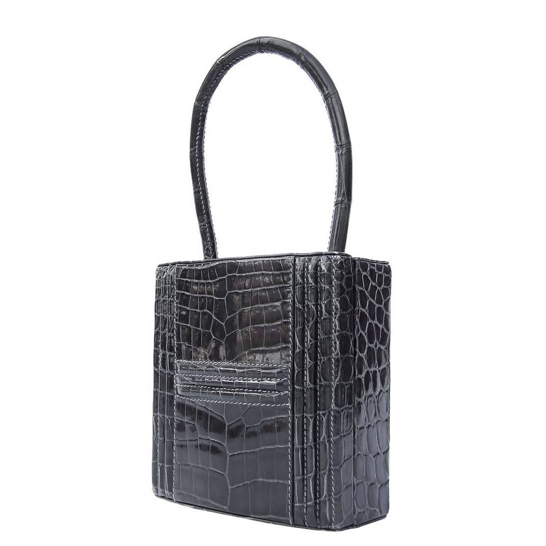 Authentic Hermes Padlock Handbag Grey Crocodile Niloticus RARE For Sale at 1stdibs